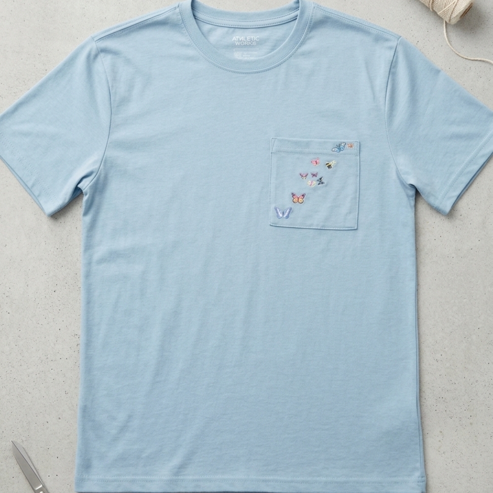 Sky Blue Women's Tee with Butterfly Detail